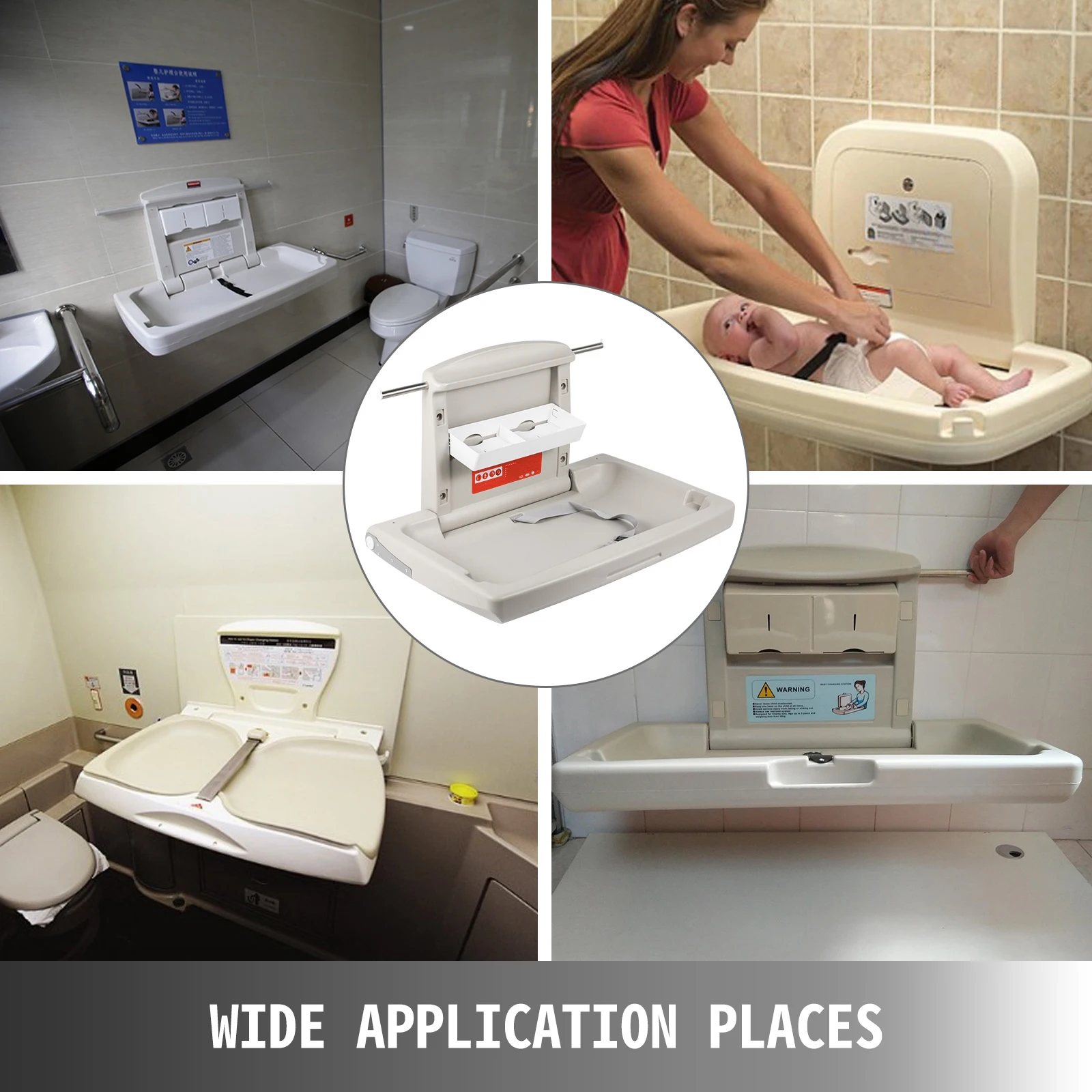 SucceBuy Baby Changing Station Commercial Wall Mounted Baby Diaper Changing Table Fold Down Vertical Baby Changing Table