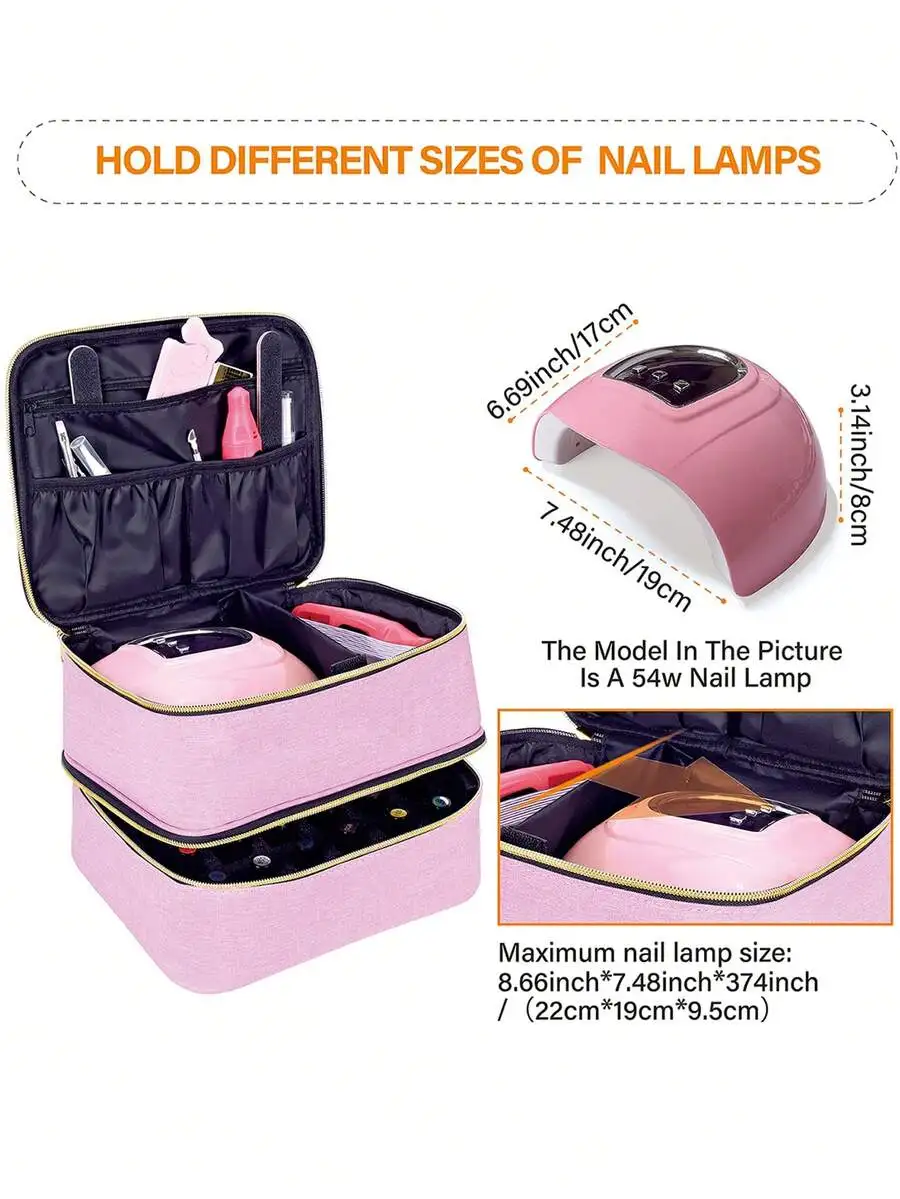 Dual Layer Nail Polish Storage Box With Tool Organizer, Adjustable Dividers Makeup Bag Pouch For Manicurists Travel Essential