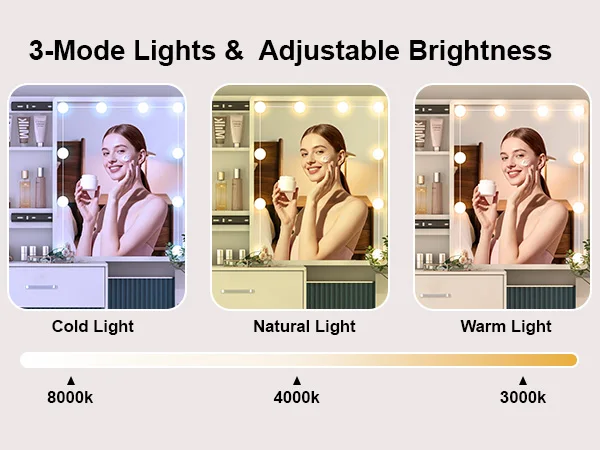 Dressing Table with LED Mirror and Stool, Makeup Vanity Desk Set, 10 Lights Dimmable Mirror, 6 Drawer Bedroom Vanity Furniture