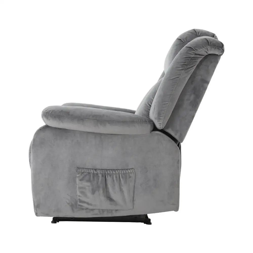 Electric Heated Massage Recliner Chair Velvet Lounge Sofa Grey