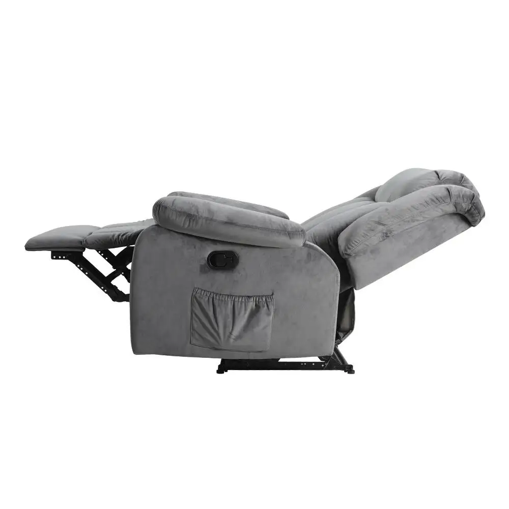 Electric Heated Massage Recliner Chair Velvet Lounge Sofa Grey