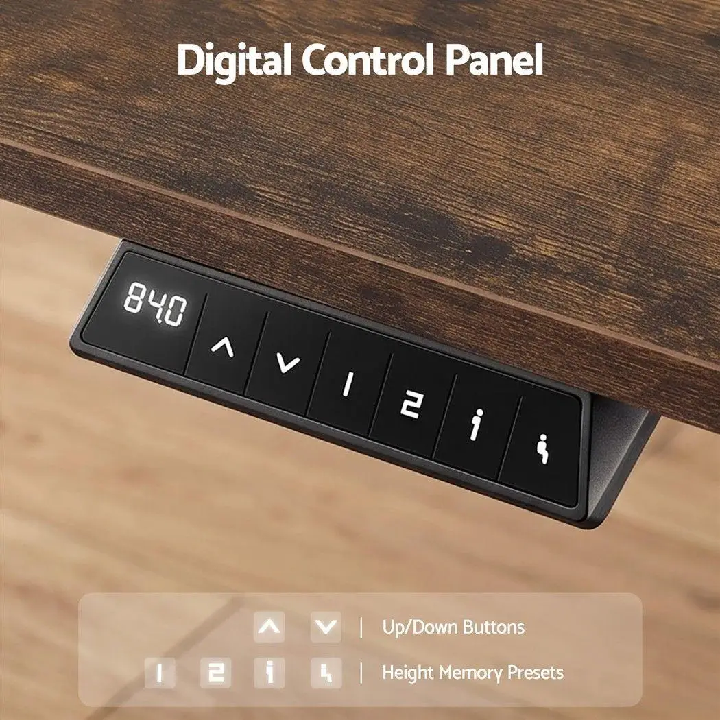 Electric Standing Desk Adjustable 140cm Ergonomic Brown Office Workstation Modern Home Computer Table