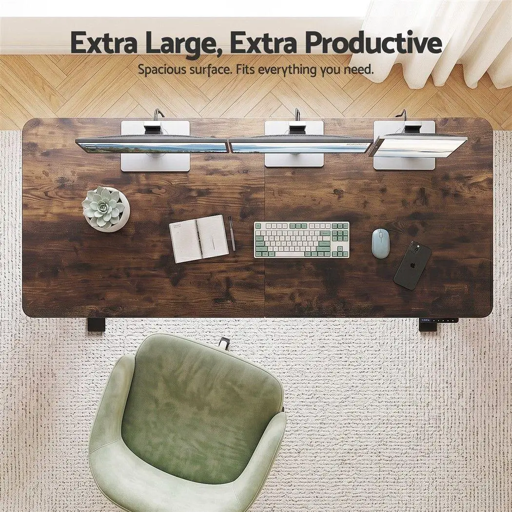 Electric Standing Desk Adjustable 140cm Ergonomic Brown Office Workstation Modern Home Computer Table