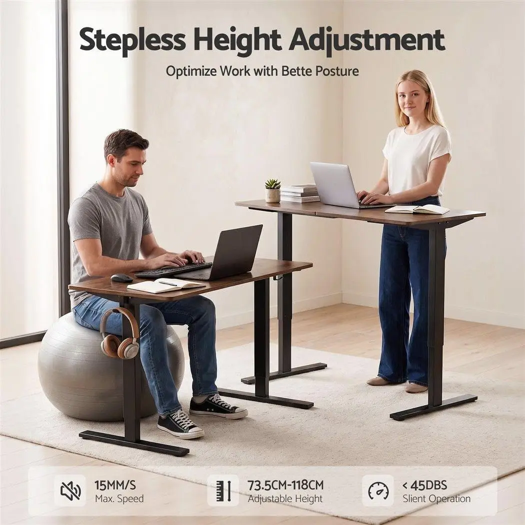 Electric Standing Desk Adjustable 140cm Ergonomic Brown Office Workstation Modern Home Computer Table