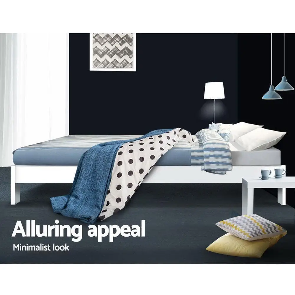 Double Size Wooden White Bed Frame Minimalist Durable Platform Bed for Home Bedroom Furniture
