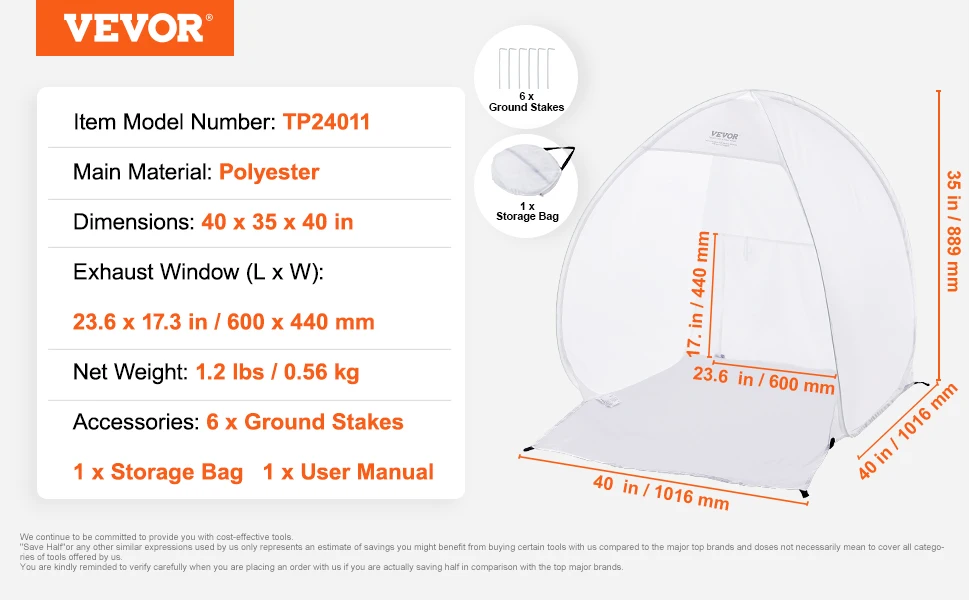 VEVOR Spray Paint Shelter 40x35x40/60x60x70 in Pop-Up Portable Spray Paint Tent with Built-In Floor Exhaust Window Storage Bag