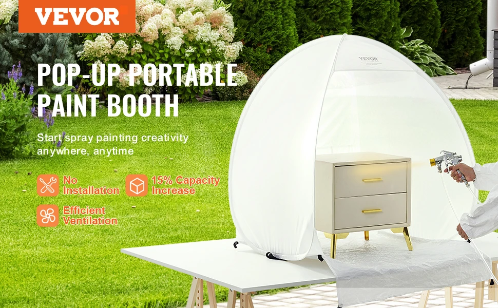 VEVOR Spray Paint Shelter 40x35x40/60x60x70 in Pop-Up Portable Spray Paint Tent with Built-In Floor Exhaust Window Storage Bag