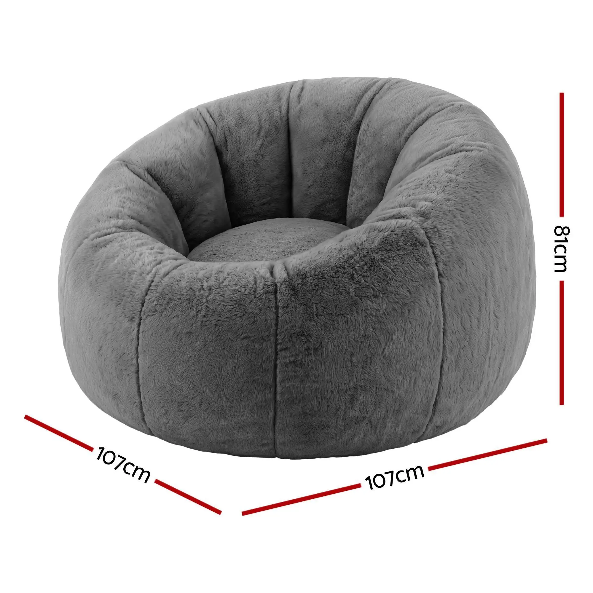 Soft Faux Fur Round Bean Bag Cover No Filler Large Washable Stuffed Animal Storage Beanbag Seat Cover for adults Kids Teens Grey
