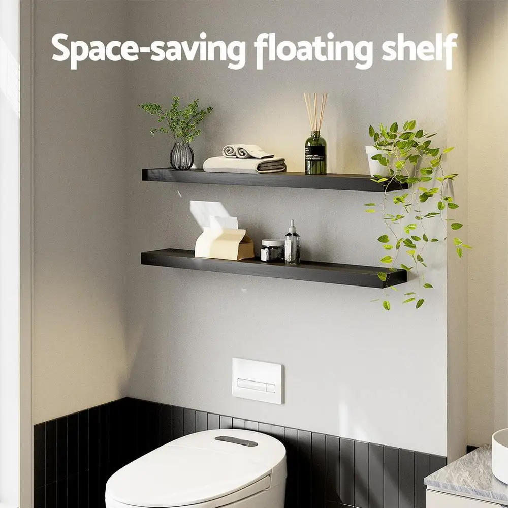 Floating Wall Shelf Set of 2 Black 90CM Modern Minimalist Storage Display Shelves