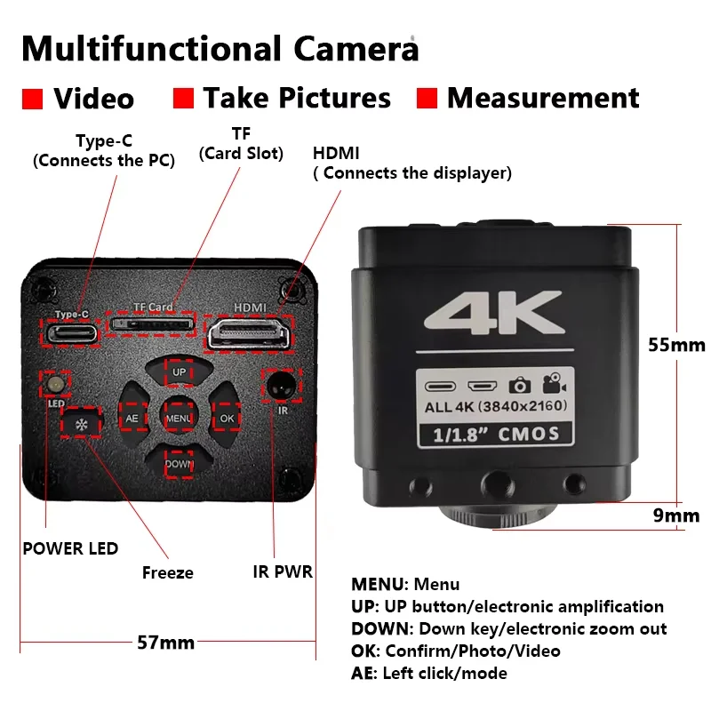 Yizhan 4K 60MP Soldering Microscope HD 1080P Digital Microscope 48MP HDMI USB Interface 1-150X Lens Remote Control 5-100cm Work