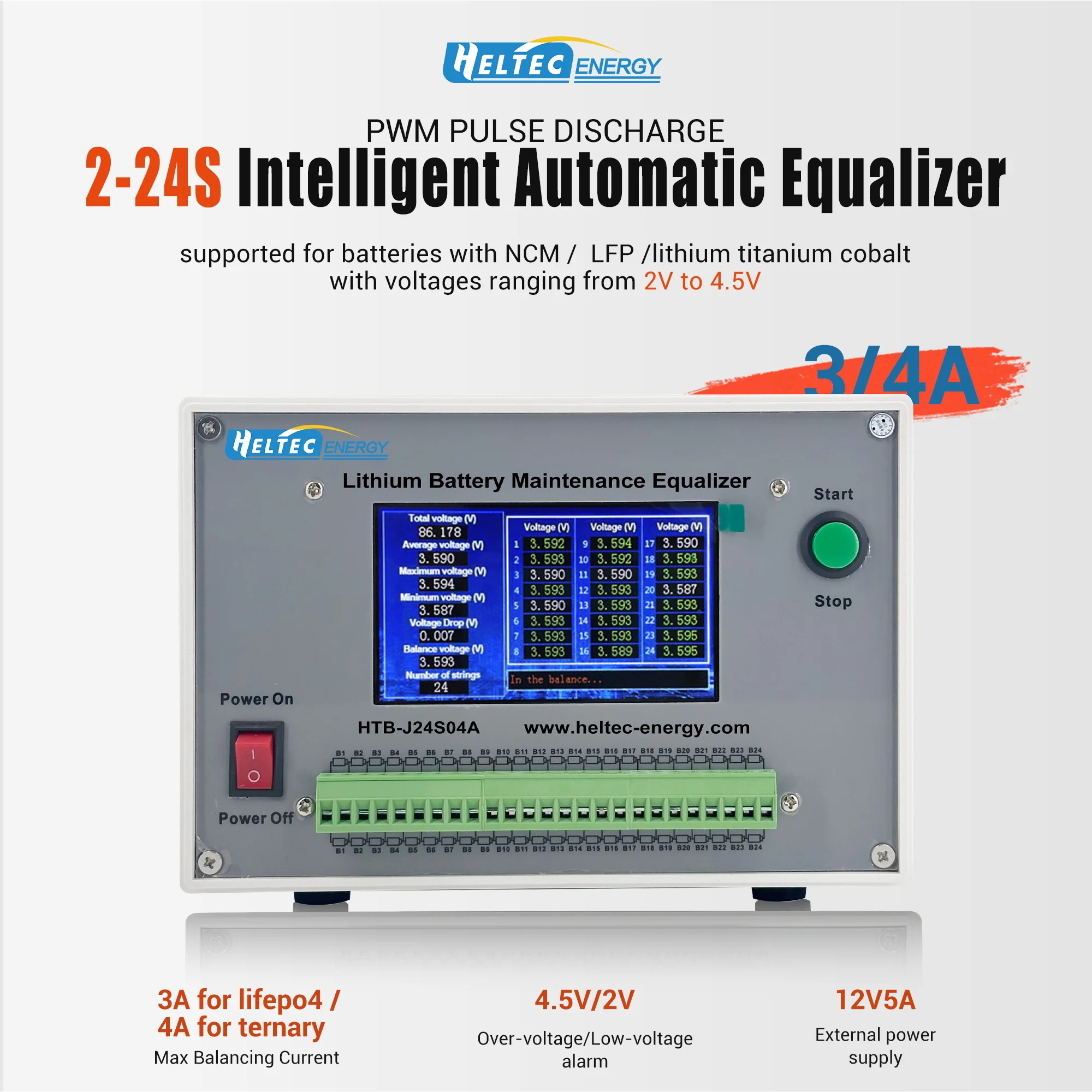 Heltec Energy 2S-24S Lithium Battery Equalizer, 0.4A/0.7A Active Balancer, 2-4.5V Battery Maintenance Repair Tool for NCM LFP LTO Battery Pack