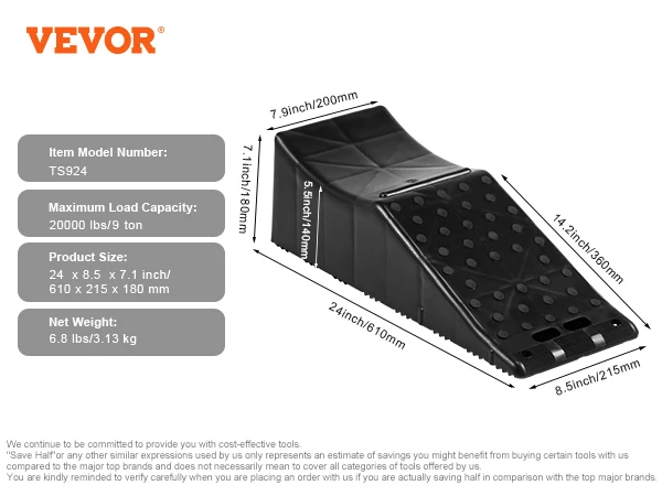 VEVOR Car Ramp Low Profile Car Service Ramp 20000 lbs/10 Ton Loading Capacity 5.5" Lift Height Car Ramp Heavy Duty Tire Ramp