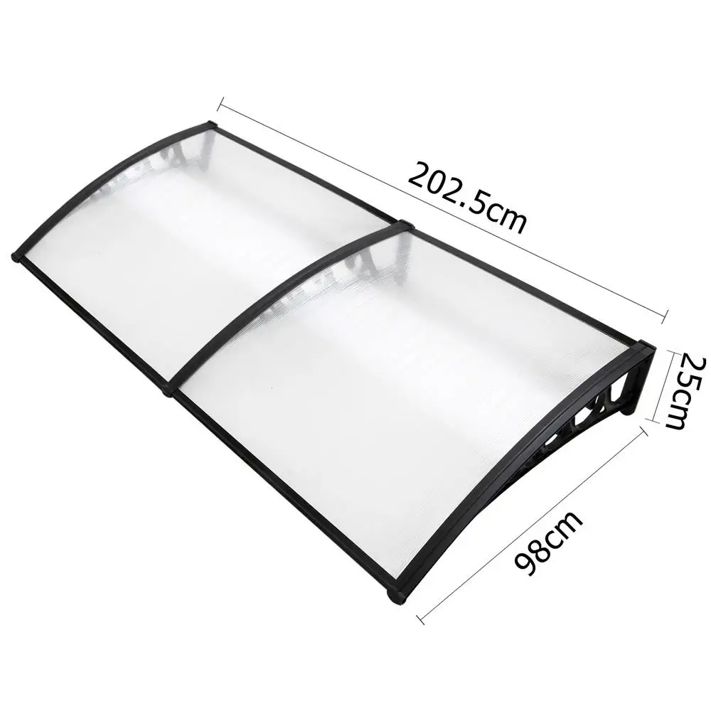 Window Awning Door Canopy Transparent Waterproof Polycarbonate Outdoor Rain Shelter 1x2m Patio Entry Cover UV Resistant Durable Shade Guard