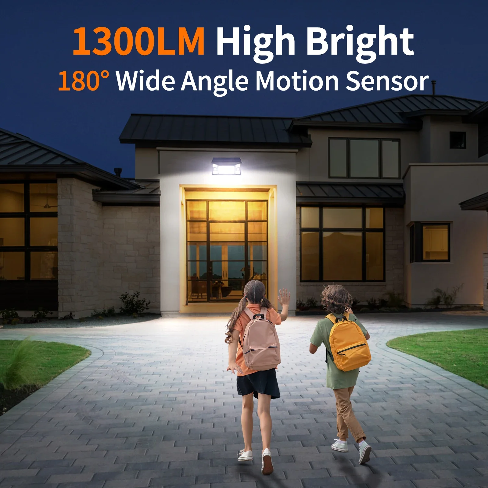 Intelamp Long Life 1300LM 4000mah Outdoor Solar Lights 6H Charge Lighting All Night With Two Motion Sensors 180° Wide-Angle Large Solar Panel Solar Lamp IP65 For Street Garden Path Yard Wall