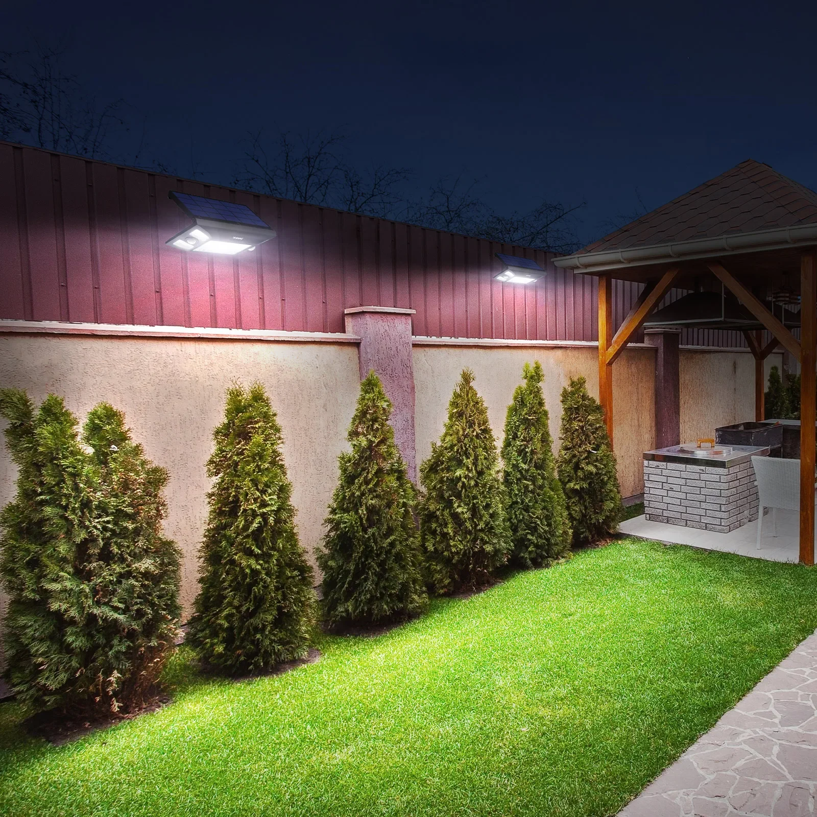 Intelamp Long Life 1300LM 4000mah Outdoor Solar Lights 6H Charge Lighting All Night With Two Motion Sensors 180° Wide-Angle Large Solar Panel Solar Lamp IP65 For Street Garden Path Yard Wall