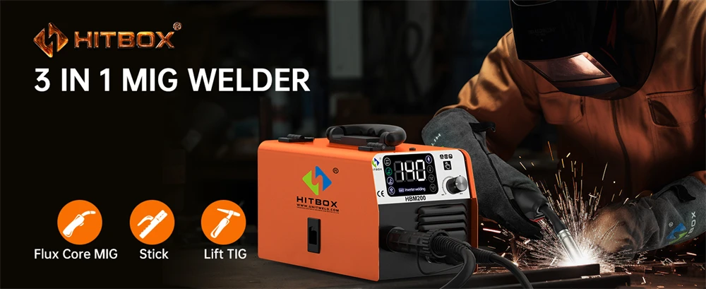 HITBOX HBM200 Welder 3 in 1 Welding Machine LIFT TIG/MMA/MIG Non Gas Semi-automatic Inverter Welder Synergy Tool For Gasless Soldering 220V