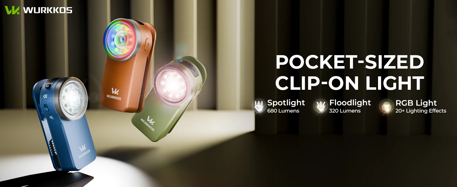 Wurkkos HD03 Clip-On Flashlight 680LM USB-C Rechargeable Pocket Flashlight Mini Spotlight/Work Light Portable EDC RGB Flashlight Magnetic Compact Flat Flashlight Ideal for Camping Repairs, and Cycling Shipped from Australia