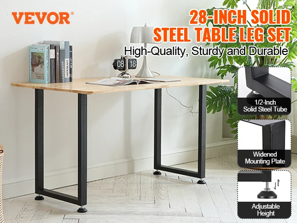 SucceBuy 2pcs 28inch Table Legs Adjustable Furniture Legs Square Reinforced Steel Office Table leg Max Load 1000 lbs For Home