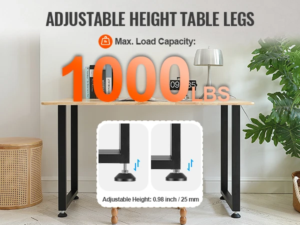 SucceBuy 2pcs 28inch Table Legs Adjustable Furniture Legs Square Reinforced Steel Office Table leg Max Load 1000 lbs For Home
