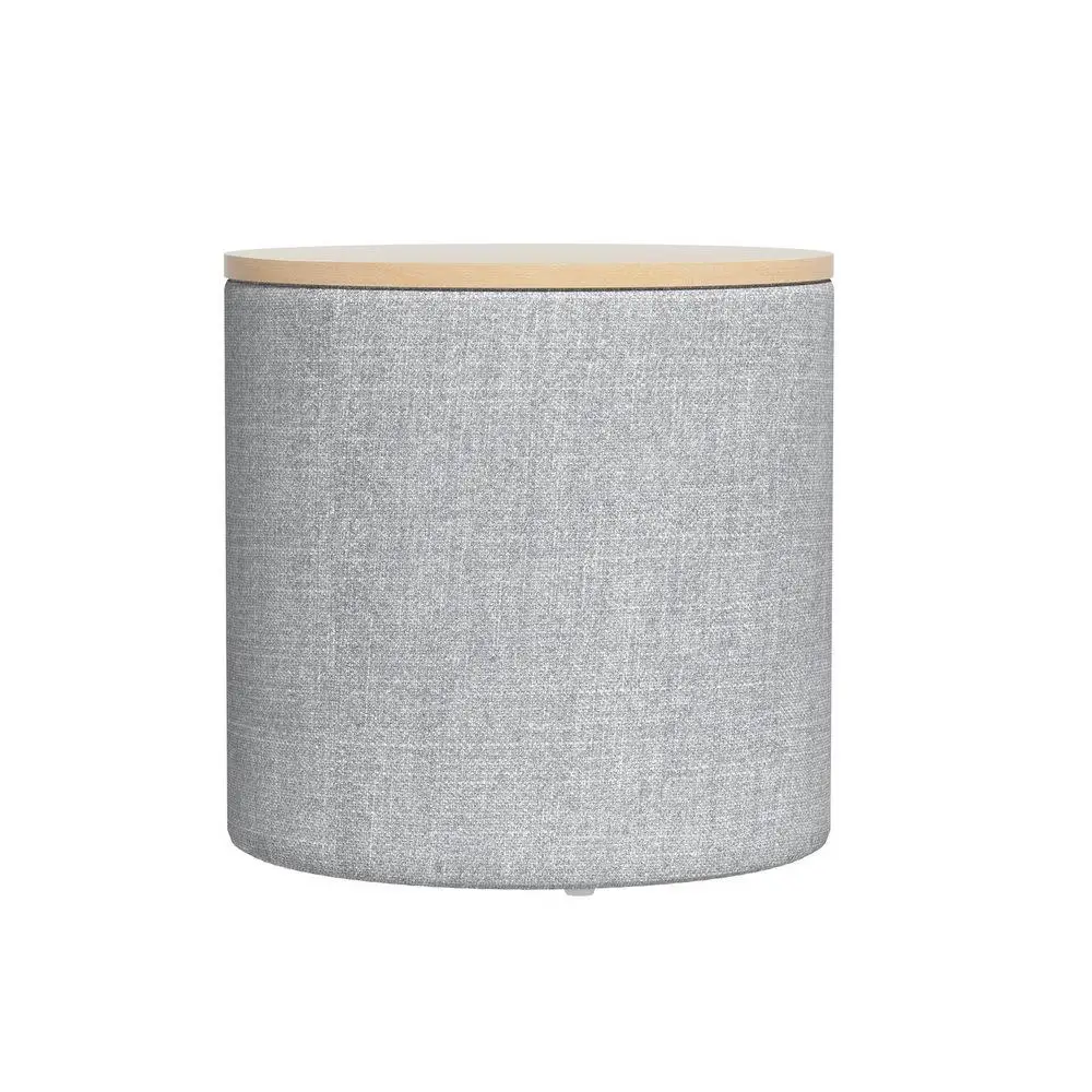 Storage Ottoman Blanket Box 40cm Round Grey Linen Upholstered Footstool with Hidden Storage for Living Room Bedroom Nursery