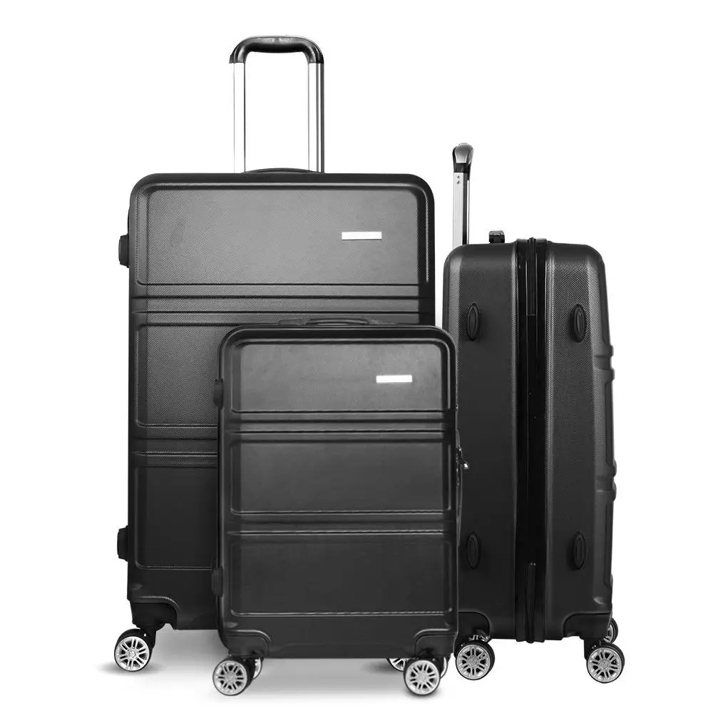 3 Piece 20 24 28 Inch Hard Shell Spinner Luggage Set TSA Lock Carry On Travel Suitcase Black