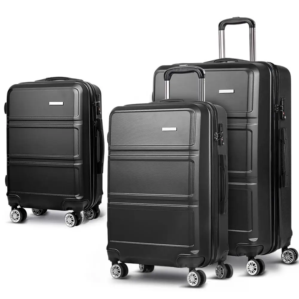 3 Piece 20 24 28 Inch Hard Shell Spinner Luggage Set TSA Lock Carry On Travel Suitcase Black