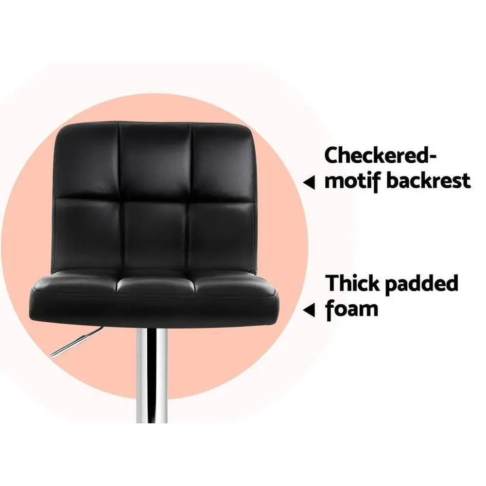 2x Black Leather Gas Lift Bar Stools Adjustable Modern Swivel Counter Chairs