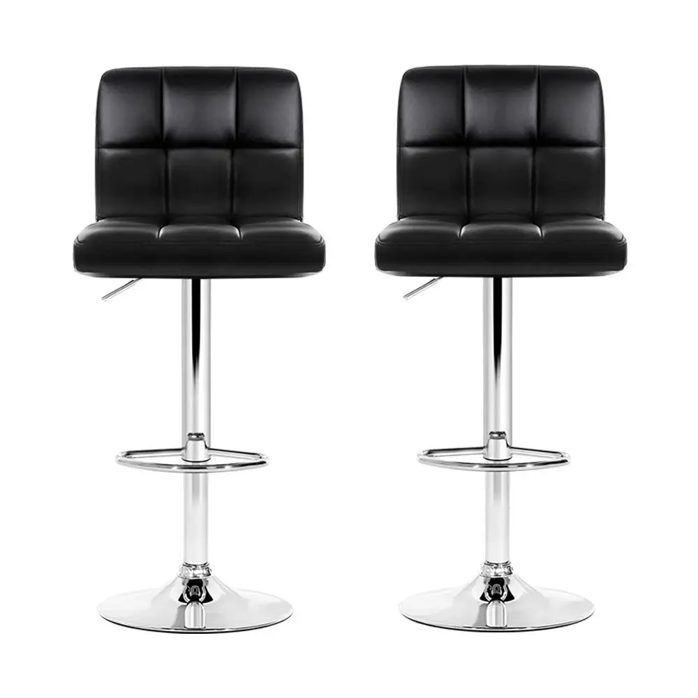 2x Black Leather Gas Lift Bar Stools Adjustable Modern Swivel Counter Chairs