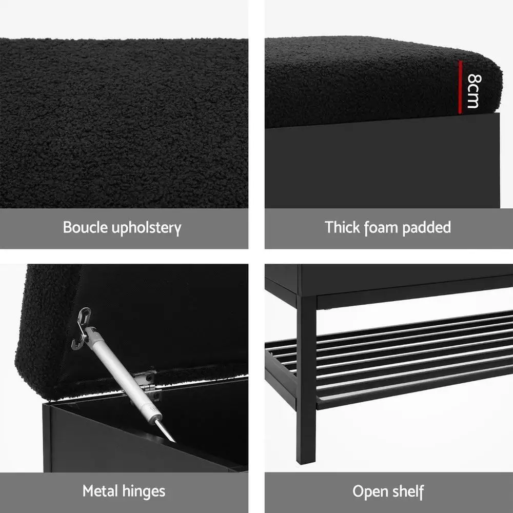 Boucle Storage Ottoman Blanket Box 110cm Upholstered Bedroom Bench with Shelf