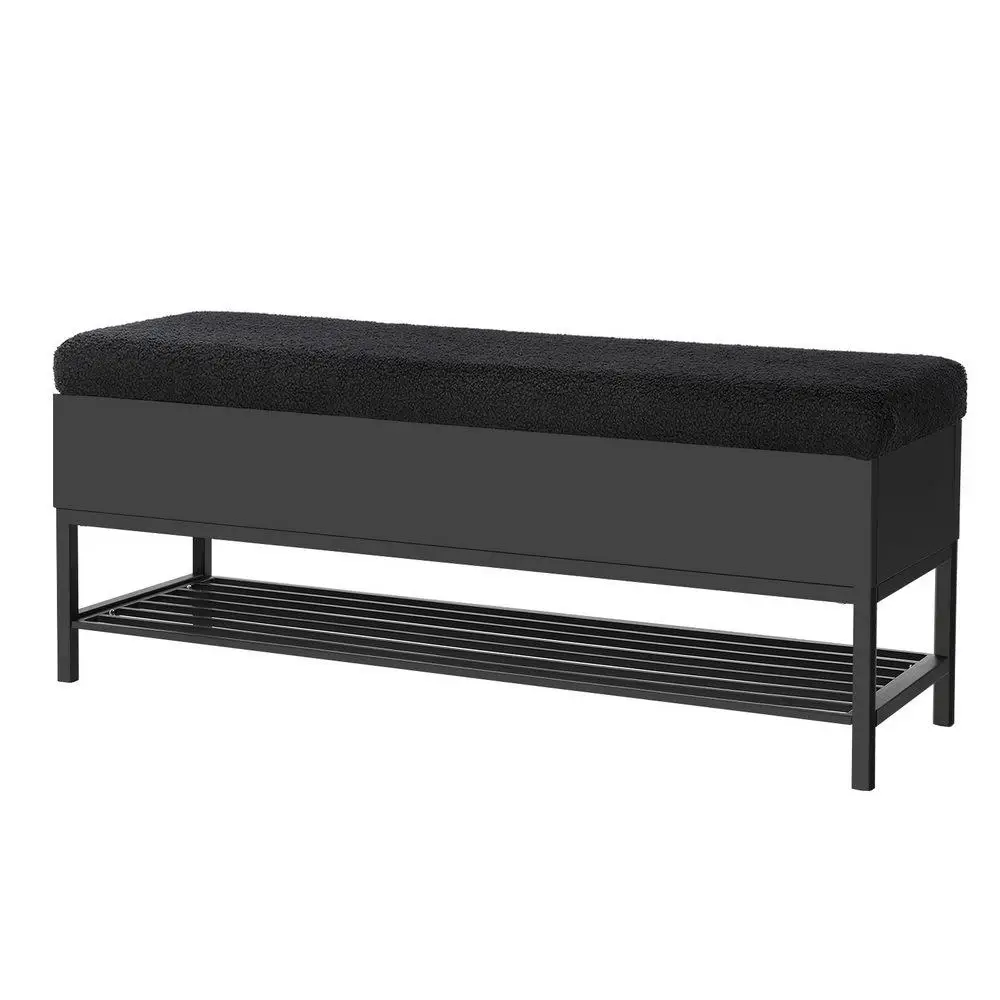Boucle Storage Ottoman Blanket Box 110cm Upholstered Bedroom Bench with Shelf