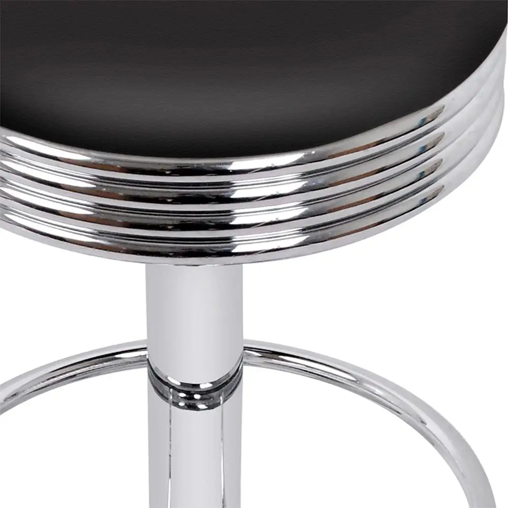 Set of 2 Backless PU Leather Bar Stools Black Chrome Modern Counter Height Kitchen Seating