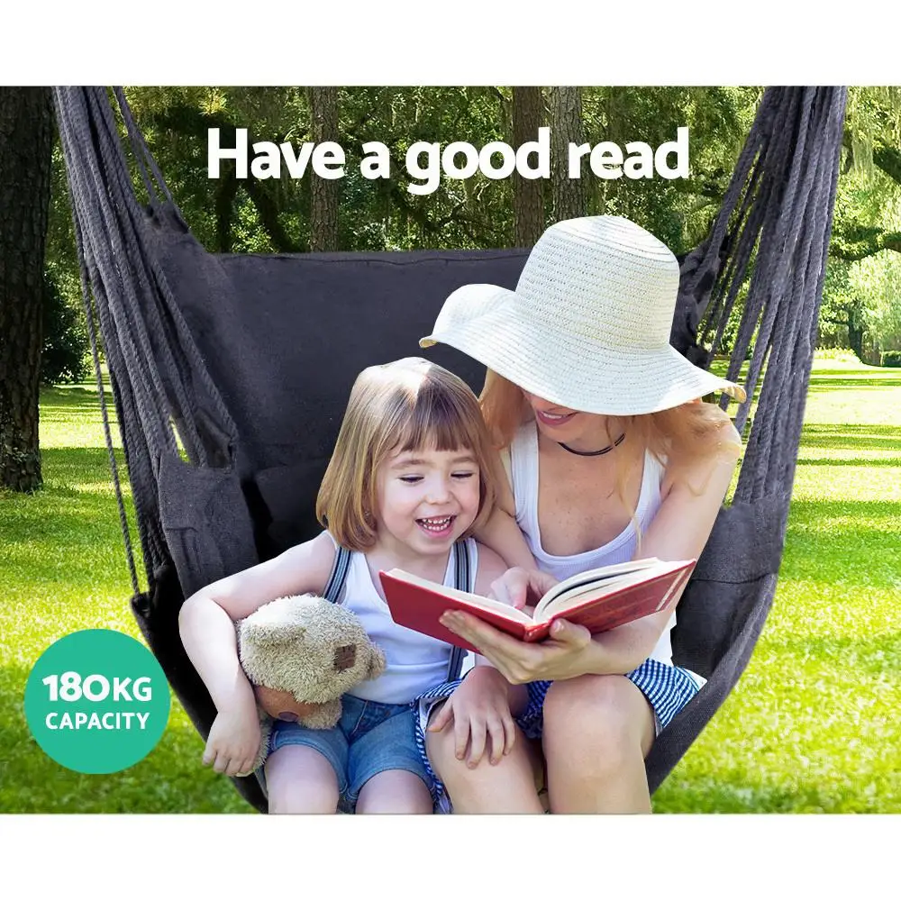 Outdoor Camping Hammock Chair with Cushion Pillow Grey Relaxing Hanging Seat Comfortable Portable Garden Swing Chair