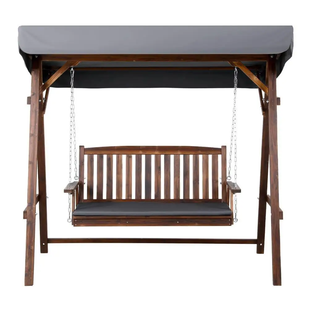 Wooden Swing Chair Garden Bench Canopy 3 Seater Outdoor Patio Furniture Hanging Porch Seat with Cushions Relaxation Rocking Chair for Garden Yard Balcony Terrace