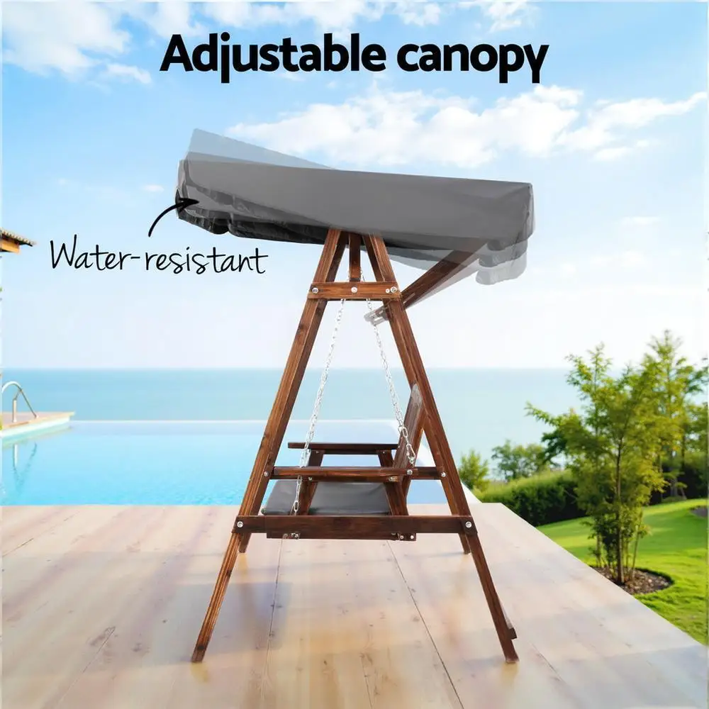 Wooden Swing Chair Garden Bench Canopy 3 Seater Outdoor Patio Furniture Hanging Porch Seat with Cushions Relaxation Rocking Chair for Garden Yard Balcony Terrace