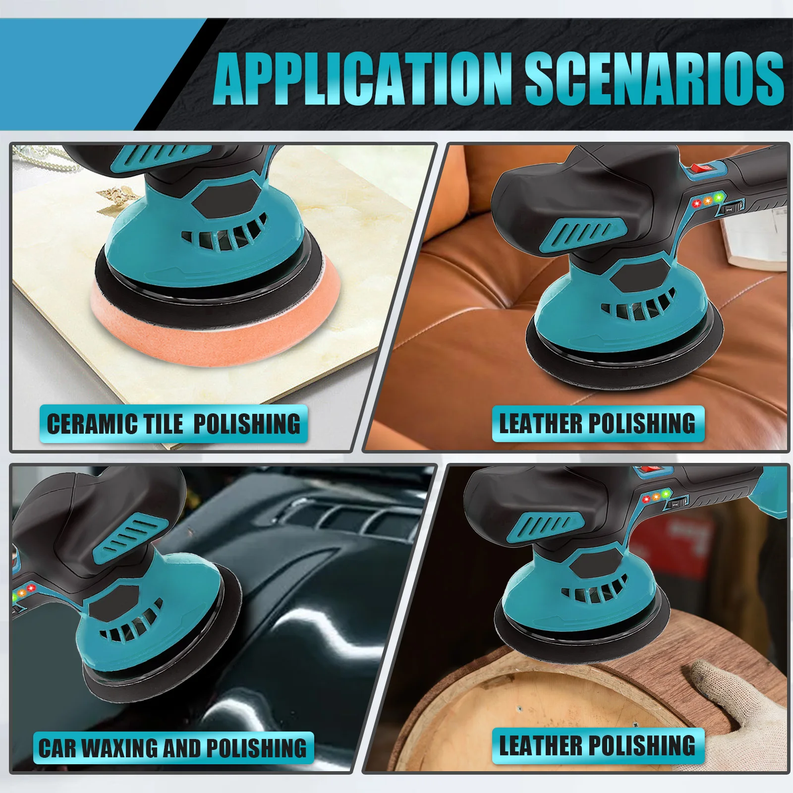 Cordless Car Polisher Compatible with Makita 18V Battery, Buffer Orbital Polishing Machine 6‑Speed Adjustable Electric Polisher with 2Pcs 3000mAh Batteries Polishing Pads Sanding Discs Gloves for Car Detailing Waxing Renovation