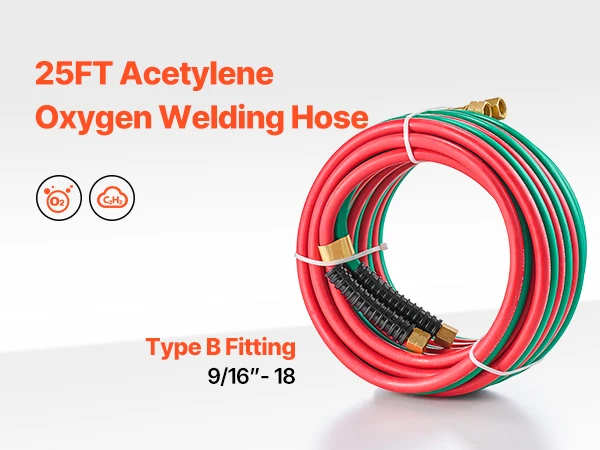 VEVOR Oxygen Acetylene Hose Oxy Acetylene Hose w/ LH/RH B Fittings R Grade Welding Torch Twin Hose w/ 300PSI Working Pressure