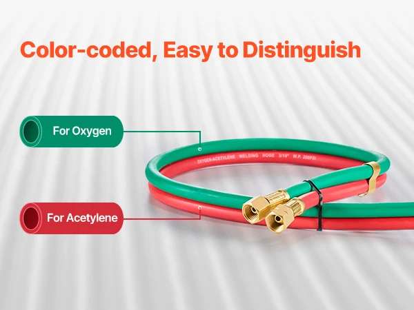 VEVOR Oxygen Acetylene Hose Oxy Acetylene Hose w/ LH/RH B Fittings R Grade Welding Torch Twin Hose w/ 300PSI Working Pressure
