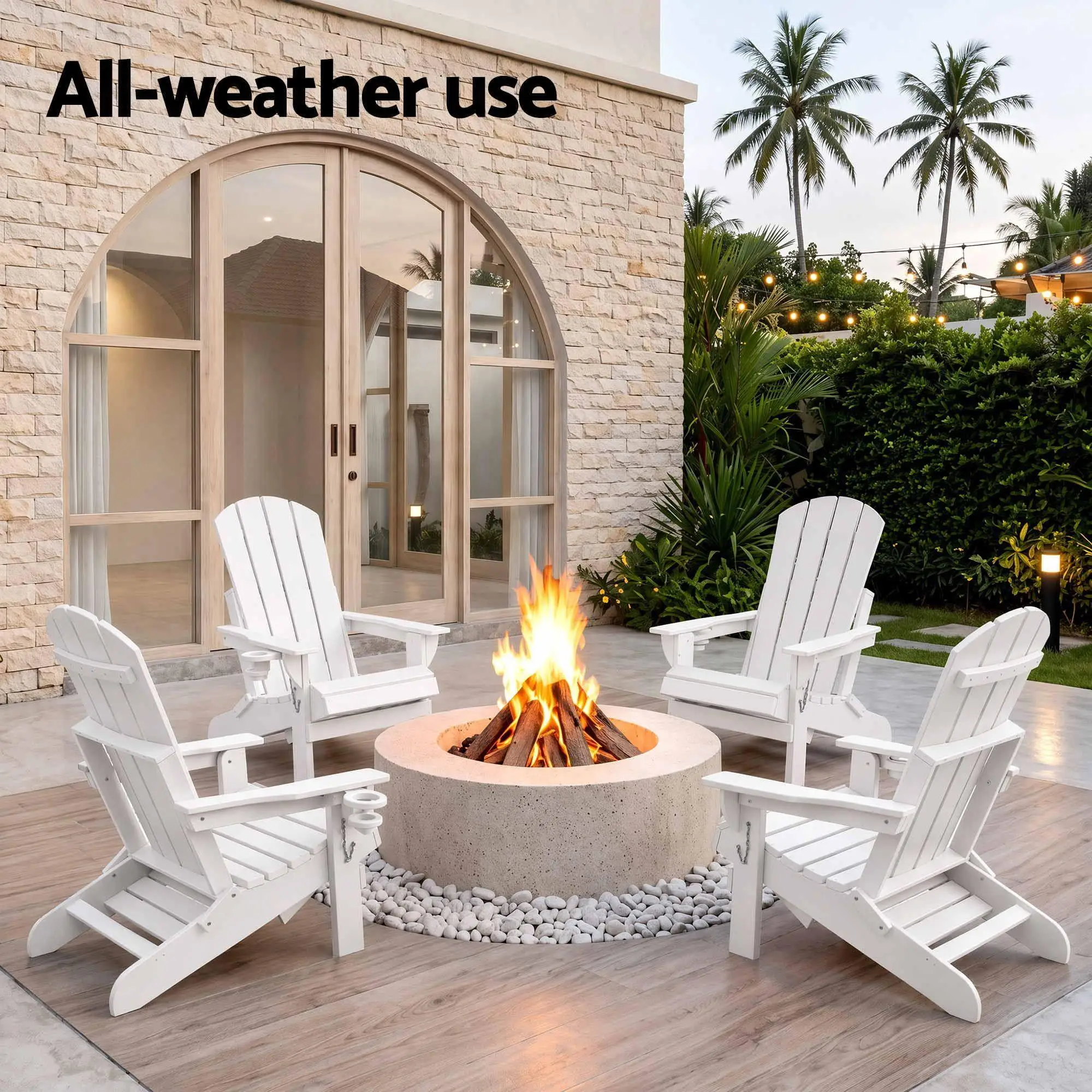 Folding Sun Lounger Adirondack Style Outdoor Lounge Chair HDPE Recliner with Footrest White