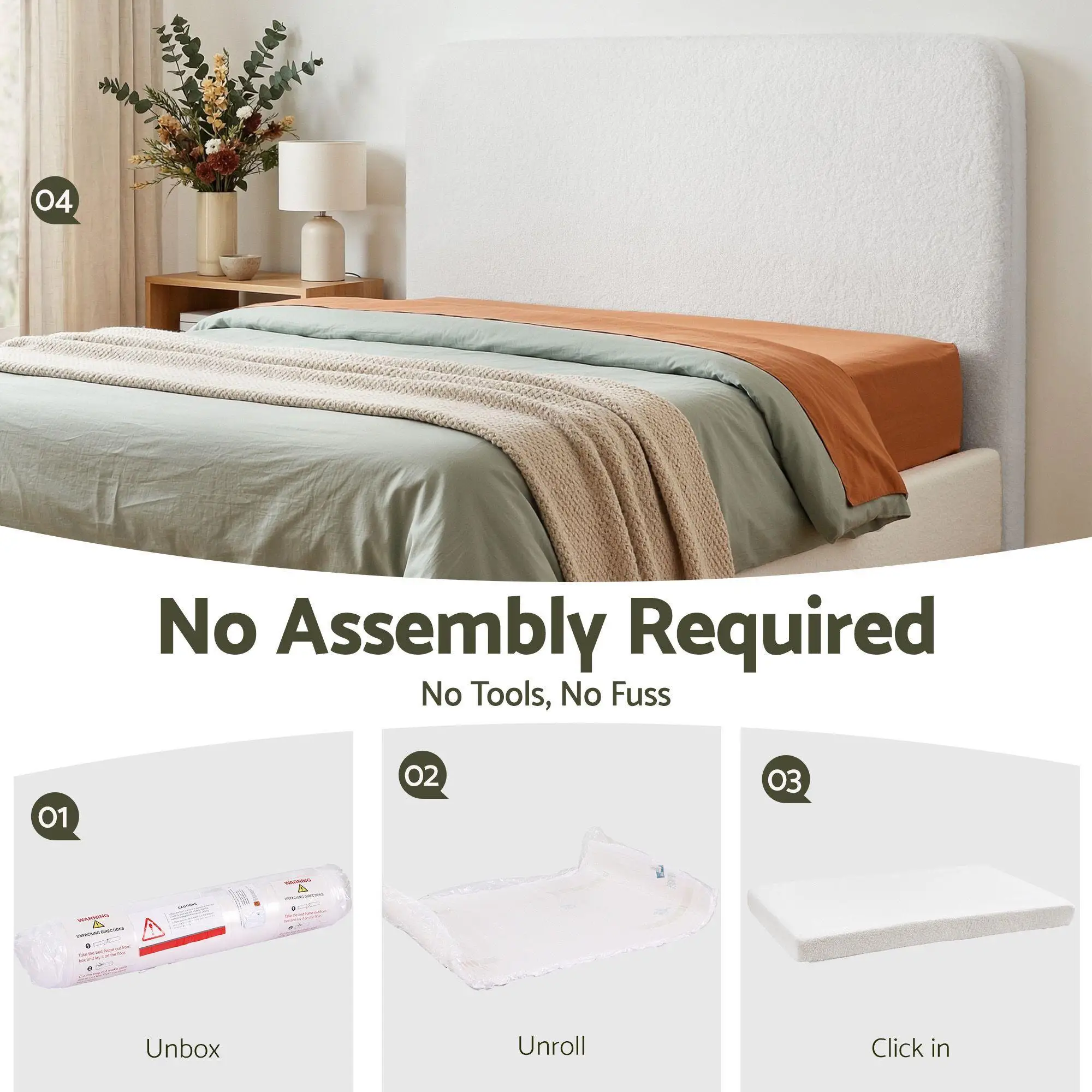 Queen Size Boucle Fabric Headboard Soft for bed Backrest Removable Washable Cover Vacuum Compressed No Assembly 172cm Wide