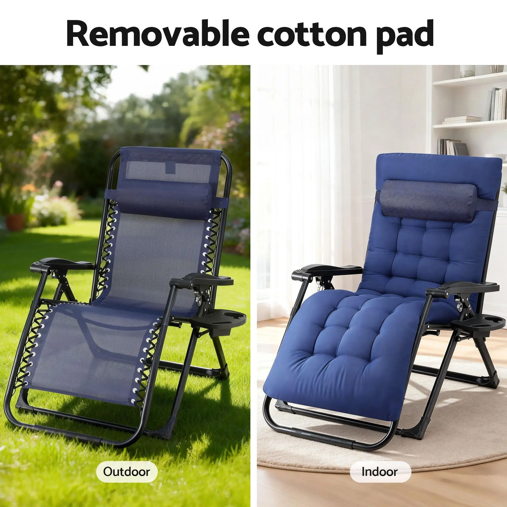 XL Blue Folding Zero Gravity Camping Lounger Reclining Outdoor Patio Chair Portable Adjustable Lounge Chair Furniture for Beach Garden Yard Pool