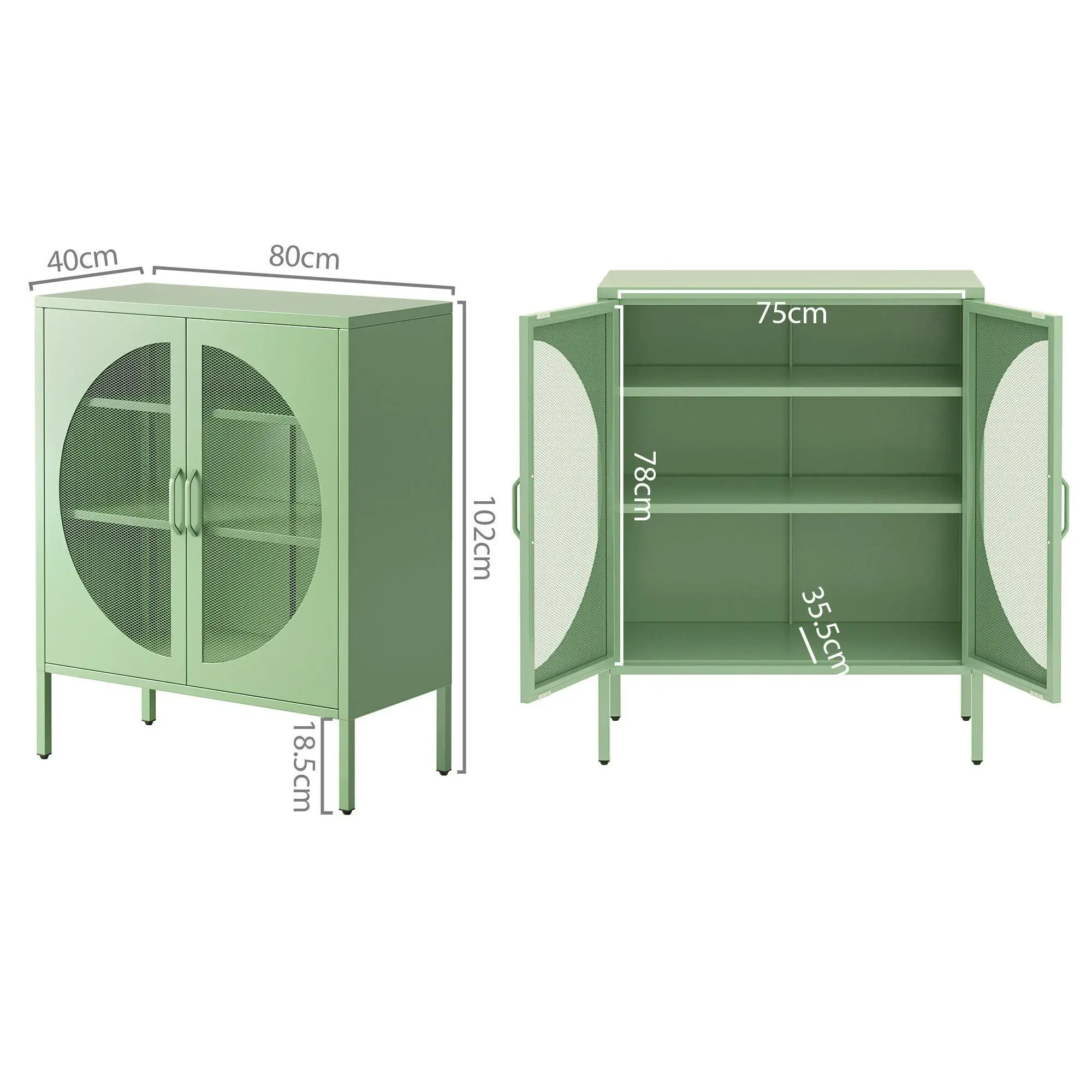 2 Pack Green Metal Sideboard Cabinet with Mesh Doors Cupboard Storage Cabinet for Home Living Room Dining Room