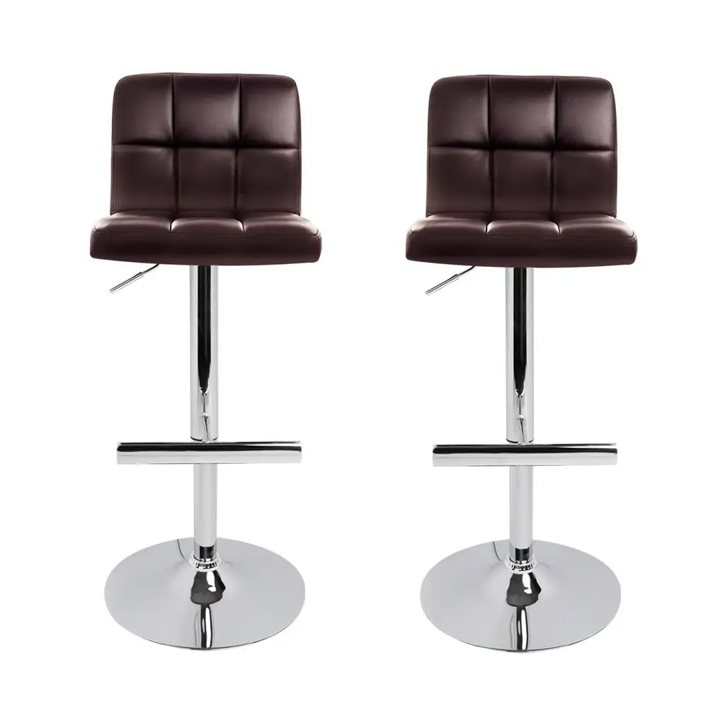 2x Brown Leather Gas Lift Bar Stools Modern Adjustable Kitchen Counter Chairs