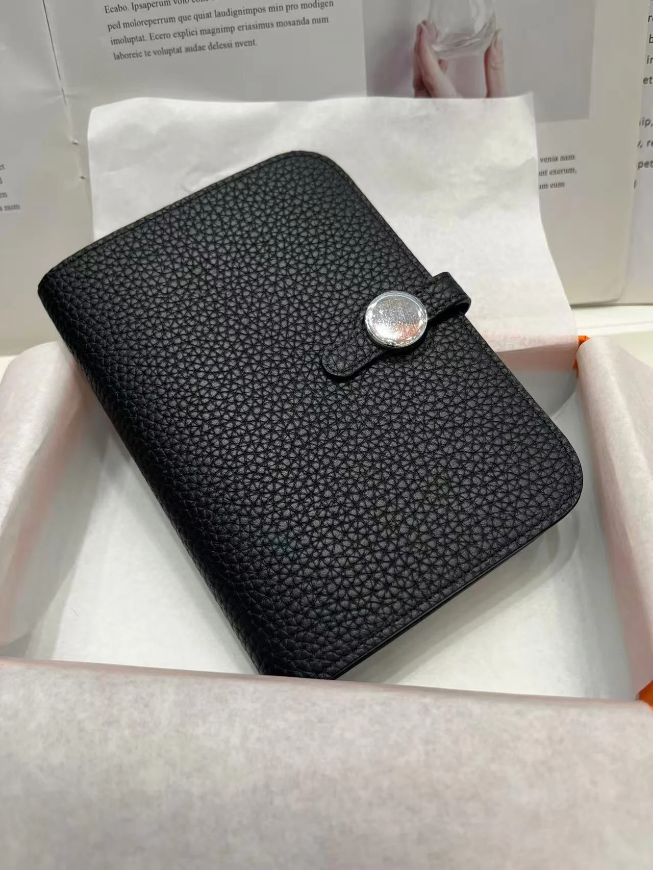 Premium Full Grain Leather Wallet Women Black Pebbled Compact Card Holder Coin Purse French Style Real Leather Snap Closure