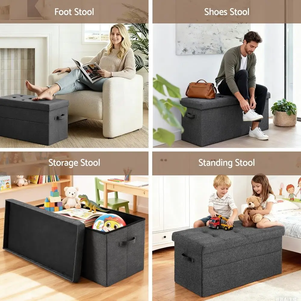 Foldable Storage Ottoman Foot Stool Rest Seat for Living Room Bedroom Entryway Heavy Duty Space Saving Home Organizer Bench