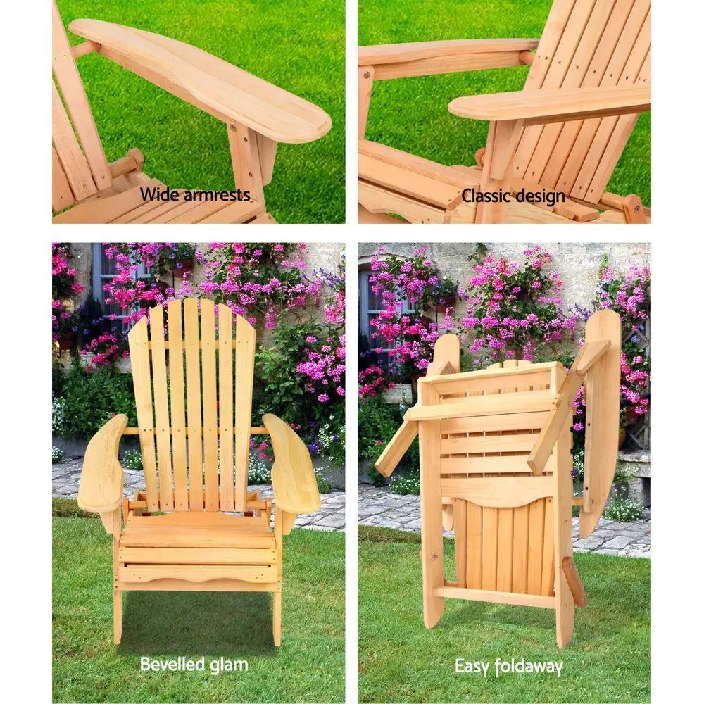 Adirondack Wooden Outdoor Chair Beach Patio Garden Furniture Natural Finish