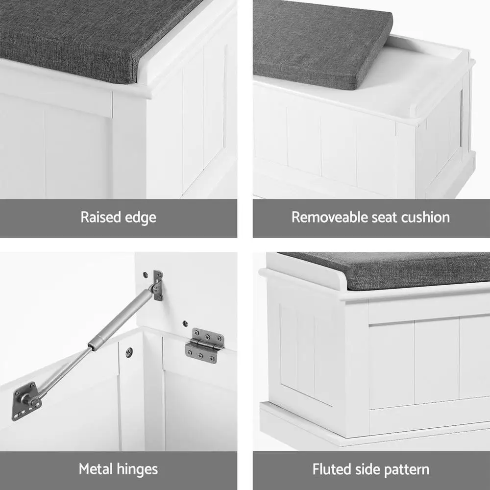 140cm Fluted Grey Storage Ottoman Blanket Box Upholstered Bedroom Bench With Hinged Lid