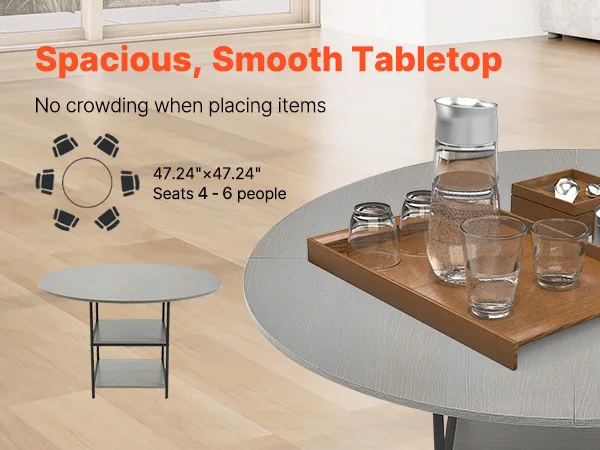 SucceBuy Round Dining Table 47 inch Wood Table for 2-4 Person Modern Circle Dinner Furniture for Home Kitchen Living Room