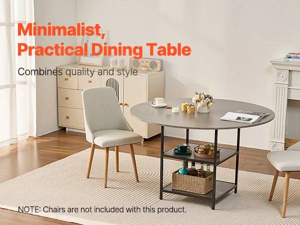 SucceBuy Round Dining Table 47 inch Wood Table for 2-4 Person Modern Circle Dinner Furniture for Home Kitchen Living Room
