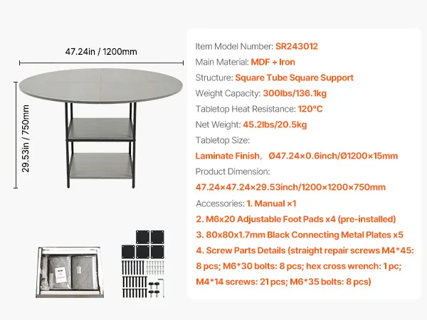 SucceBuy Round Dining Table 47 inch Wood Table for 2-4 Person Modern Circle Dinner Furniture for Home Kitchen Living Room