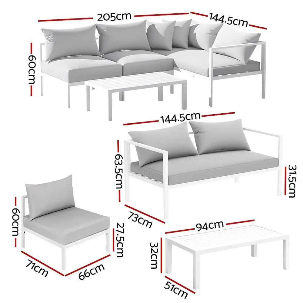 4 Seater Outdoor Sofa Set Aluminium Lounge Furniture Garden Patio Conversation Set with Cushions